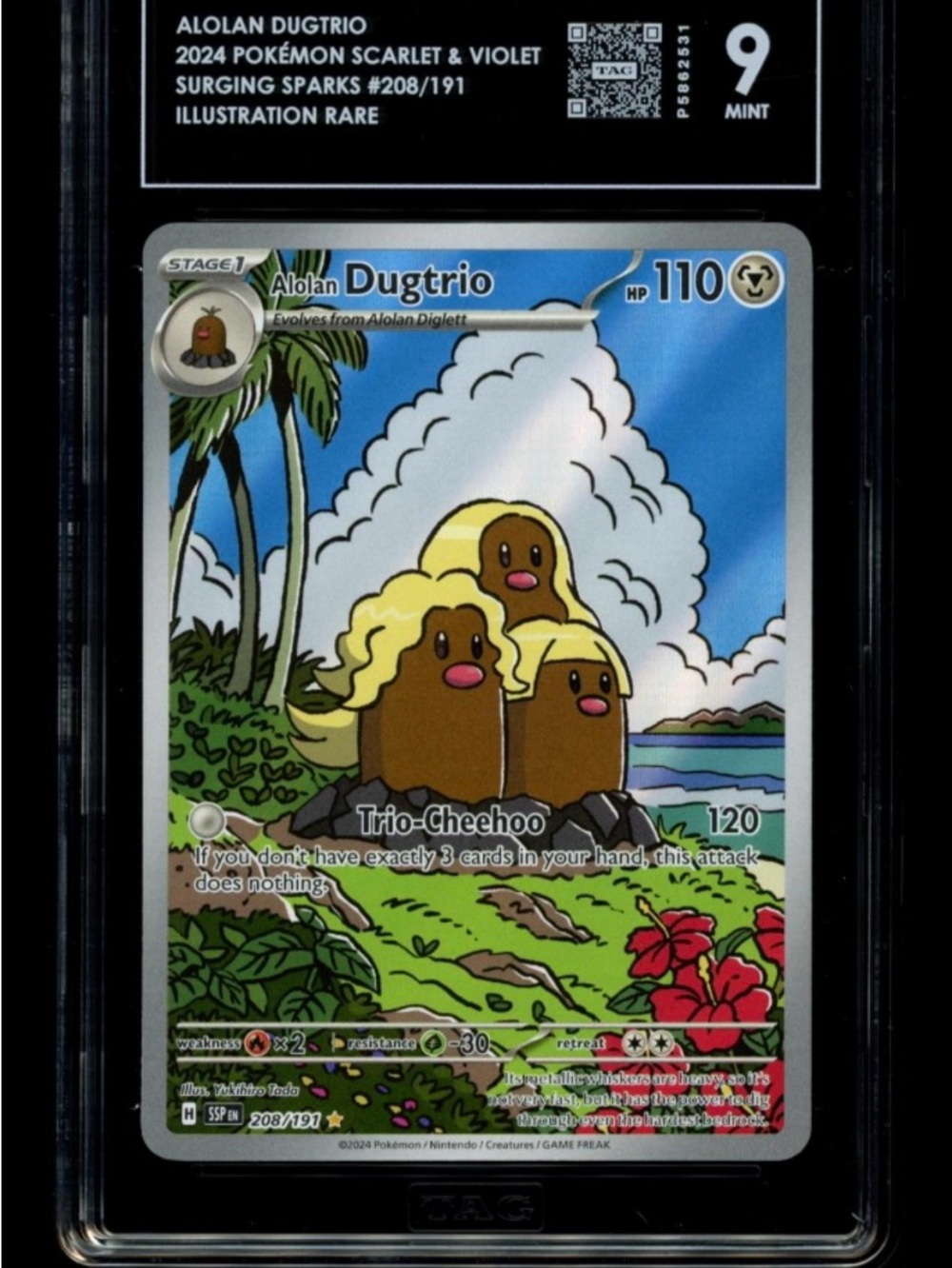 Pokémon TAG 9 Alolan Dugtrio Sv08 Surging Sparks 208/191 Illustration Rare Holo…